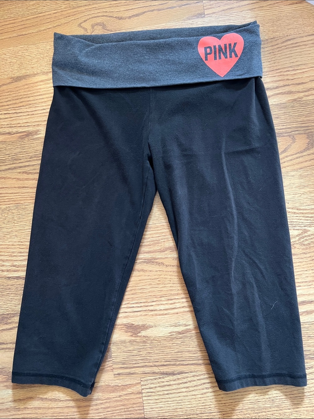 PINK Victoria's Secret Black Fold-Over Waist Capri Leggings